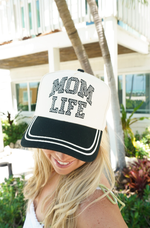 Checkered Mom Life Trucker Hat - Vintage Black - Lace and Grace Boutique