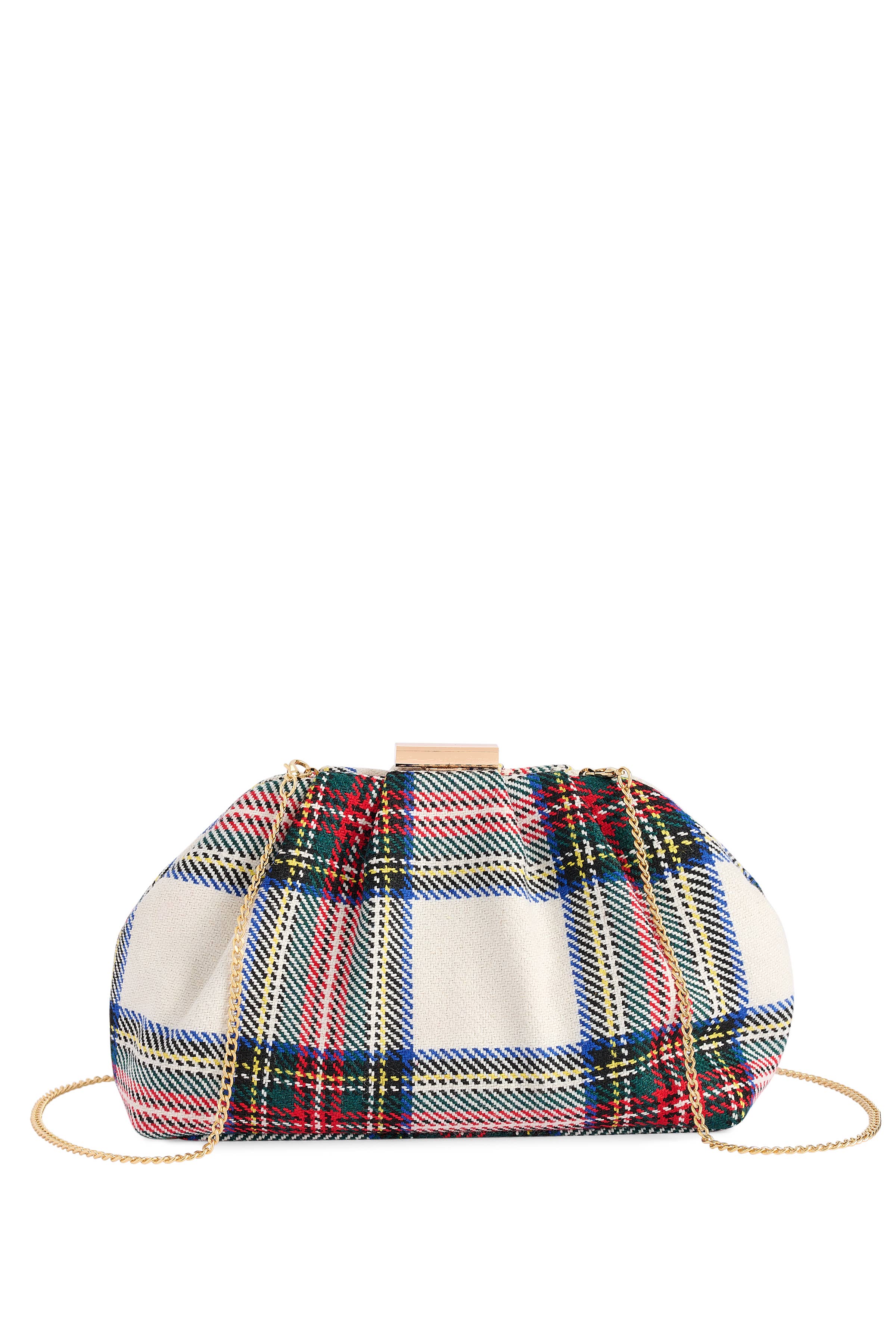 Christmas Plaid Gold Accent Clutch - Ivory - Lace and Grace Boutique