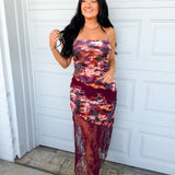 Floral Velvet Lace Trim Maxi Dress - Plum - Lace and Grace Boutique