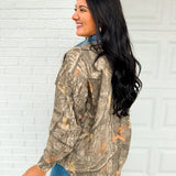 Camo Print Denim Collar Button Up Shacket - Grey Multi - Lace and Grace Boutique