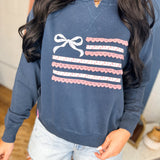 Simply Southern Ribbon Flag Crewneck Sweatshirt - Navy - Lace and Grace Boutique