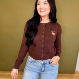 Duck Embroidered Button Up Knit Cardigan - Chocolate