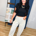 Linen Blend Polka Dot Barrel Leg Pants - Cream - Lace and Grace Boutique