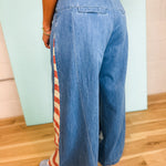 Vintage Wash American Flag Wide Leg Chambray Pants - Lace and Grace Boutique