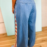 Vintage Wash American Flag Wide Leg Chambray Pants - Lace and Grace Boutique
