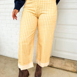 Gingham Printed Rolled Up Barrel Pants - Light Yellow - Lace and Grace Boutique