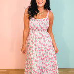 Floral Self Tie Shoulder Tiered Maxi Dress - Pink/Rose - Lace and Grace Boutique
