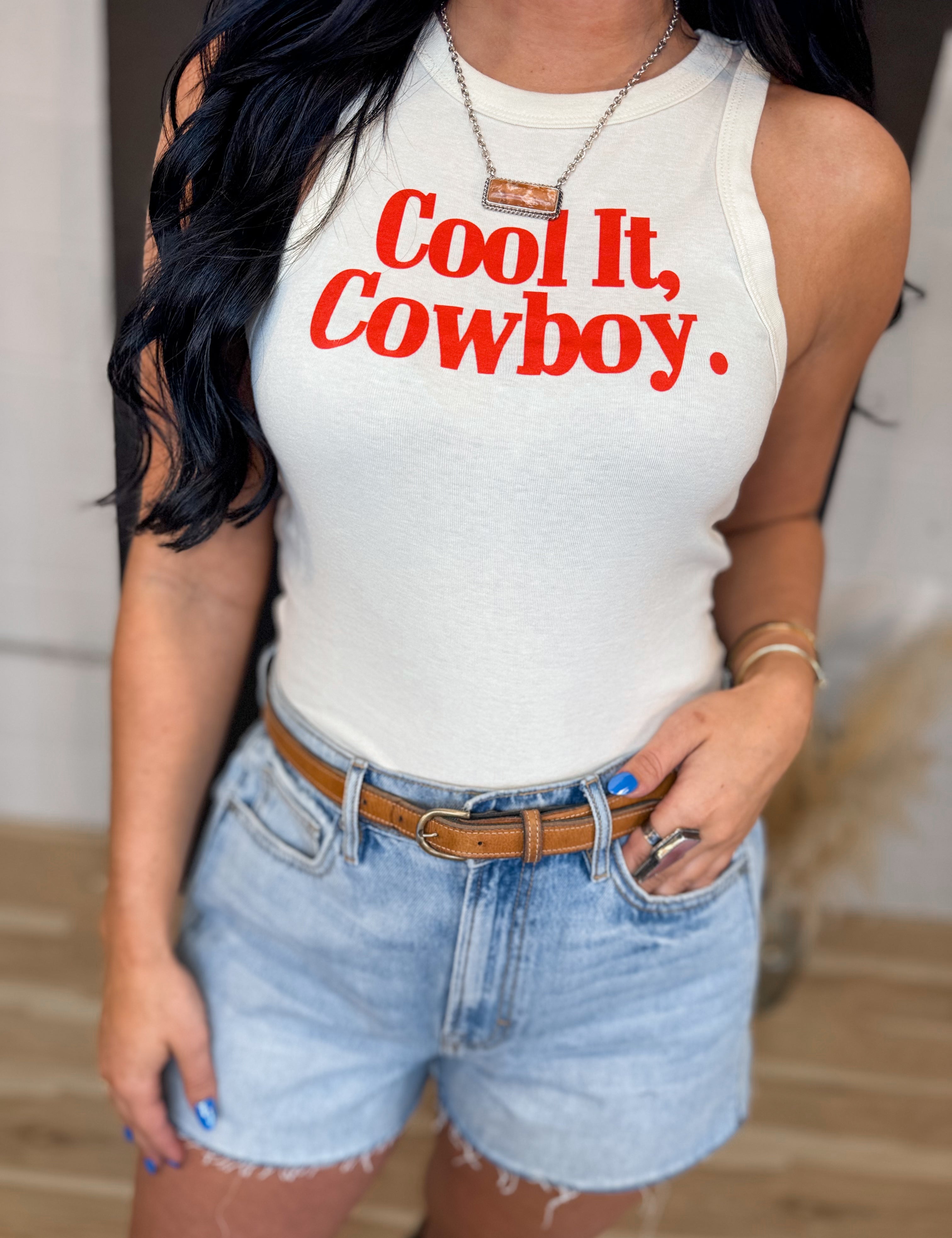 Cool It Cowboy Tank Top - Cream - Lace and Grace Boutique