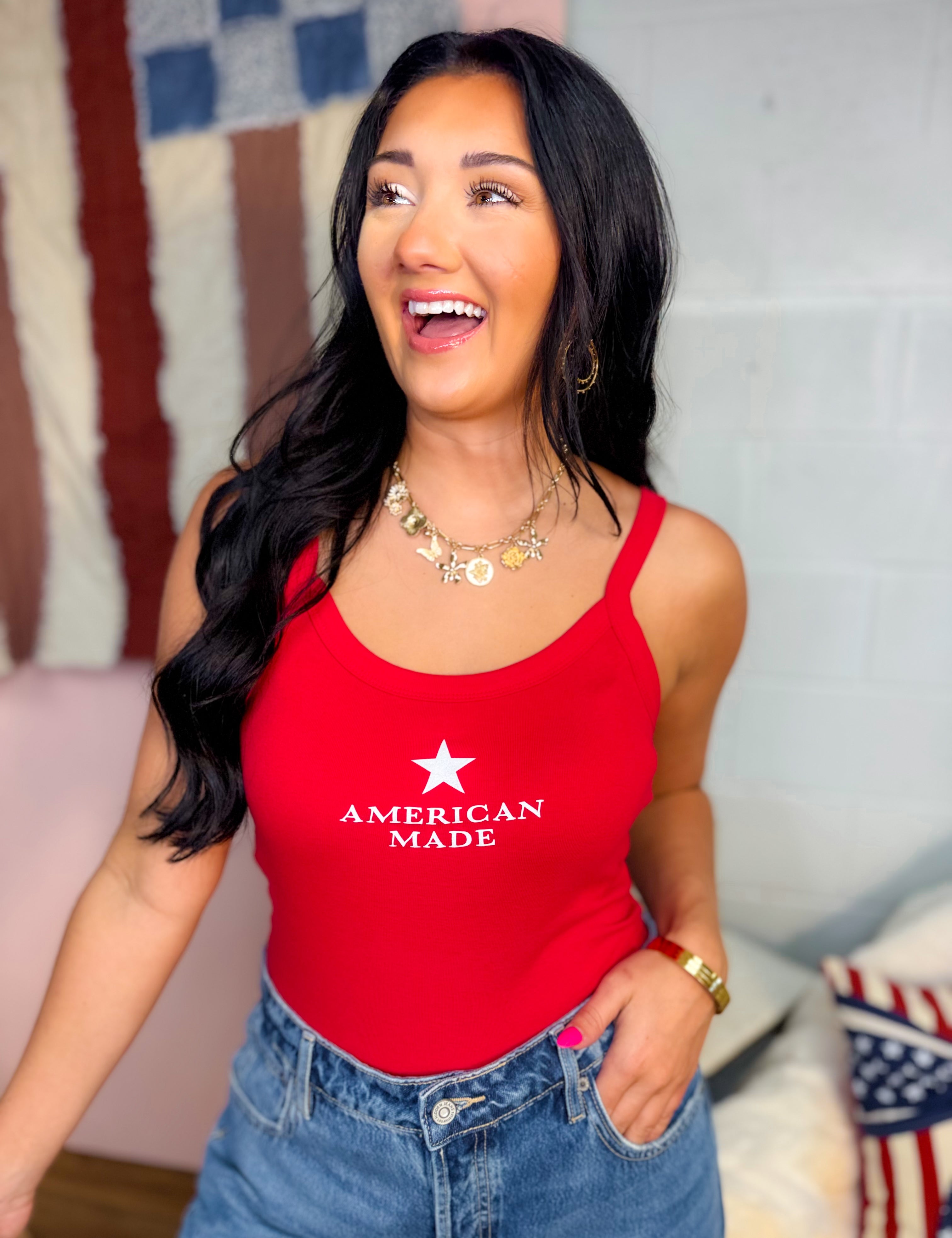 American Made Graphic Tank Top - Red - Lace and Grace Boutique