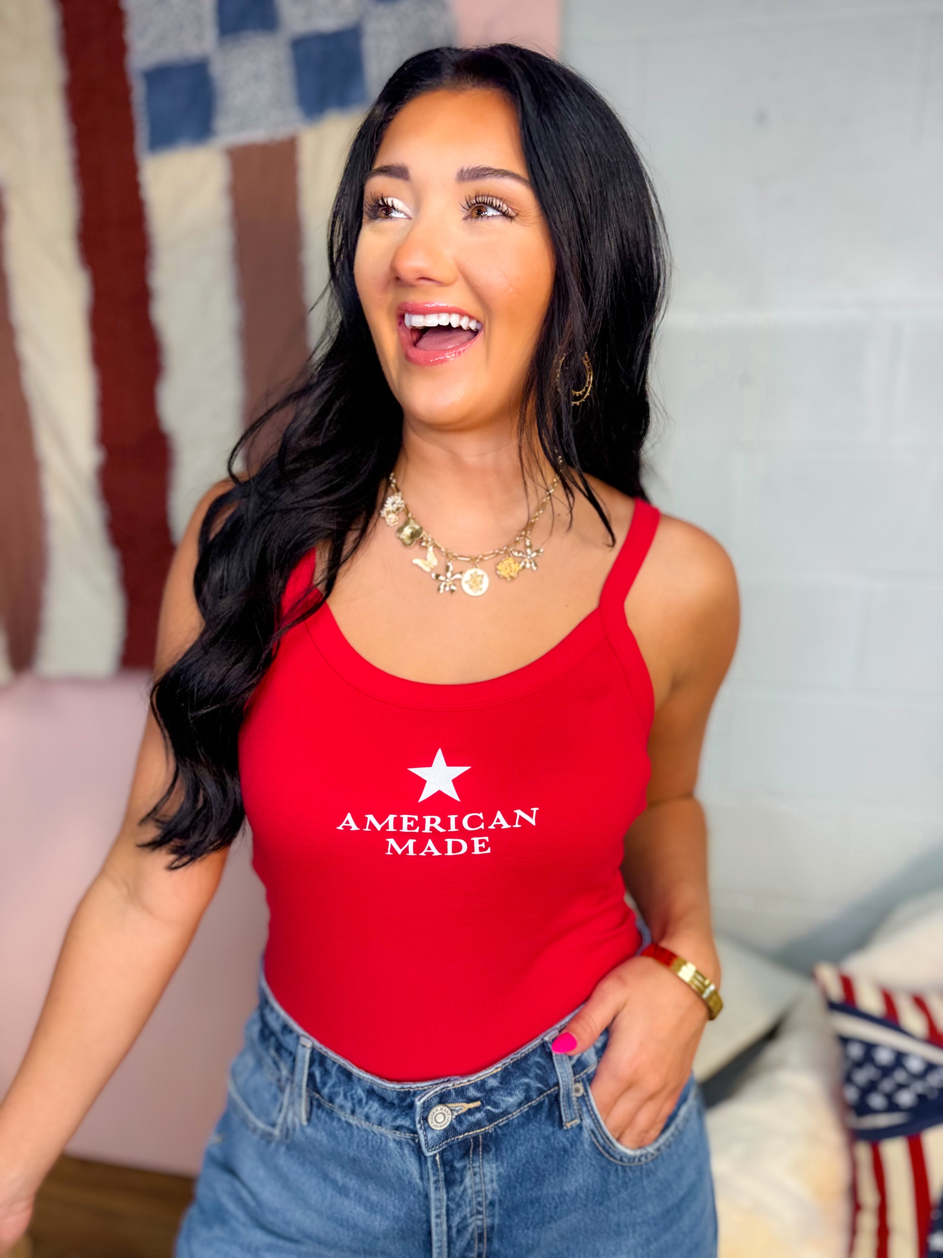 American Made Graphic Tank Top - Red - Lace and Grace Boutique