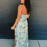 Strapless Asymmetric Ruffle Hem Maxi Dress - Delicate Blues - Lace and Grace Boutique
