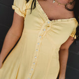 Button Down Sweetheart Maxi Dress - Lemon - Lace and Grace Boutique