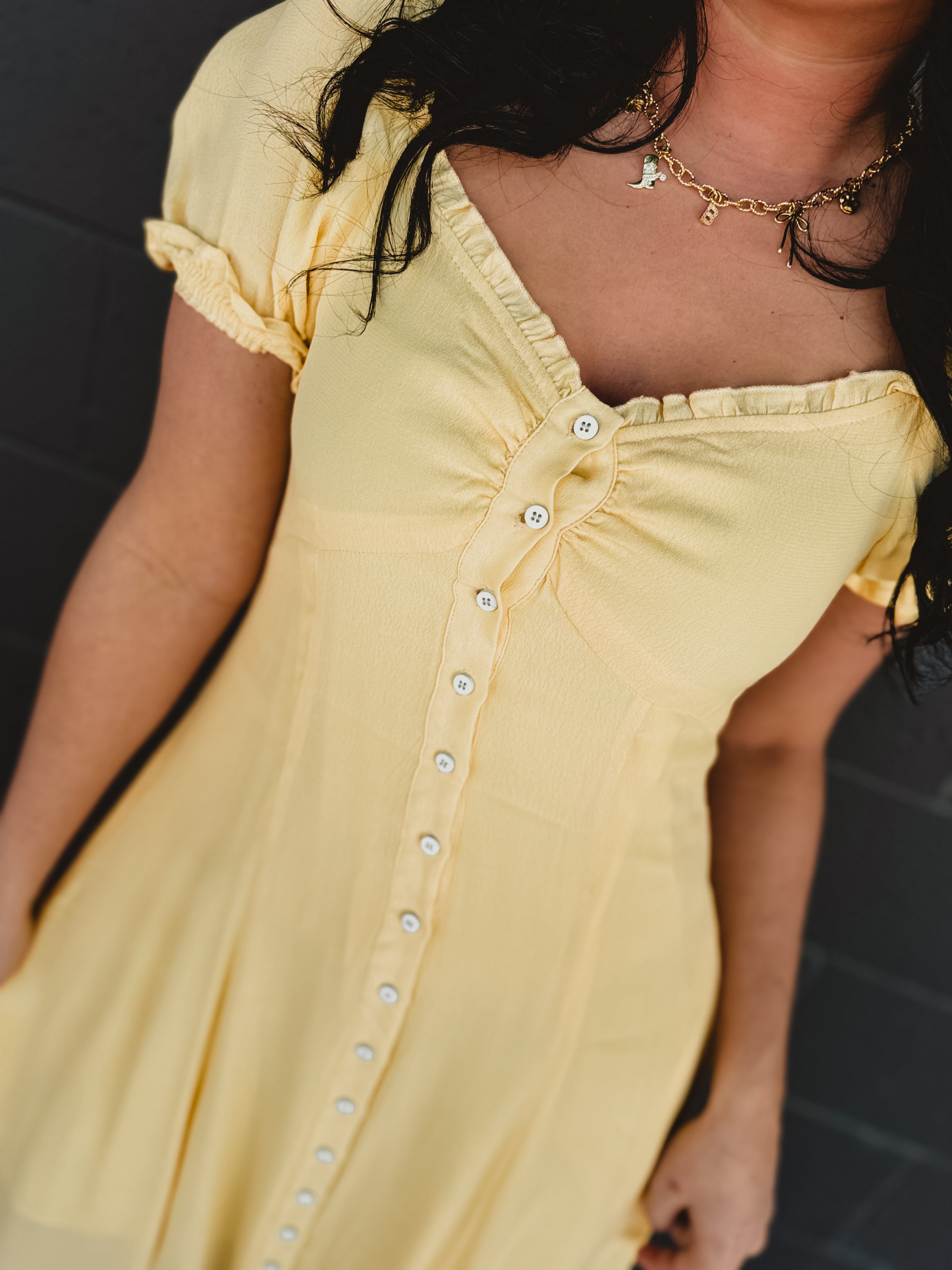 Button Down Sweetheart Maxi Dress - Lemon - Lace and Grace Boutique