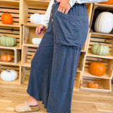 Mineral Wash Cotton & Linen Culotte Pants - Charcoal - Lace and Grace Boutique