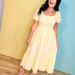 Smocked Eyelet Lace Maxi Dress - Lemon Water - Lace and Grace Boutique