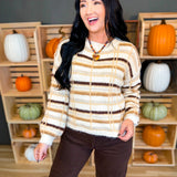 Brushed Plaid Knit Crewneck Sweater - Cream Multi