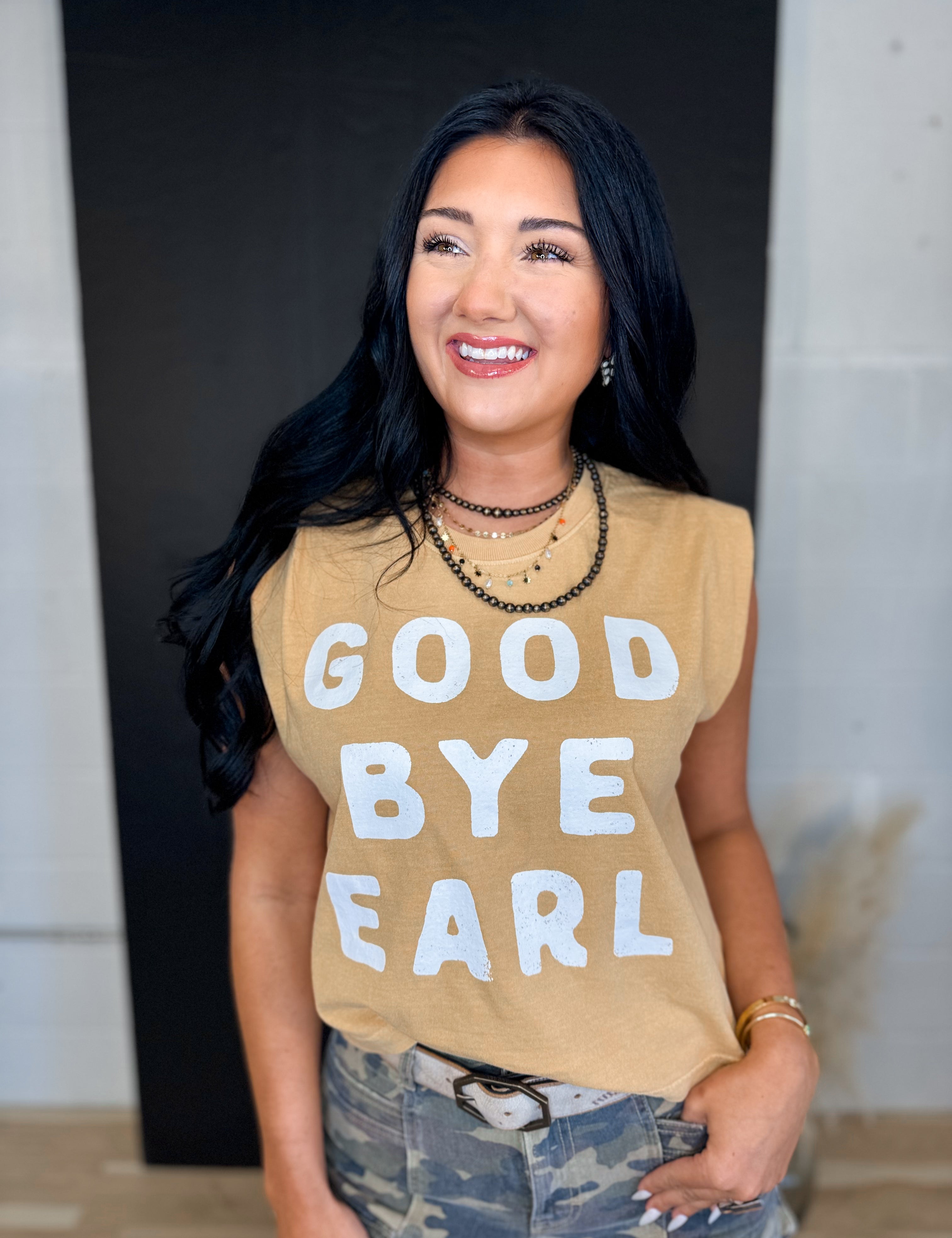 Good Bye Earl Graphic Muscle Tank - Faded Mustard - Lace and Grace Boutique
