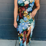 Floral Satin Slip Maxi Dress - Blue Multi - Lace and Grace Boutique