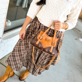 Plaid Printed Jagged Hem Midi Skirt - Brown