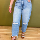 Hidden Distressed Cropped Barrel Jean - Light Wash - Lace and Grace Boutique