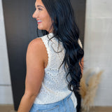Floral Embroidered Eyelet Tie Front Vest - Cream