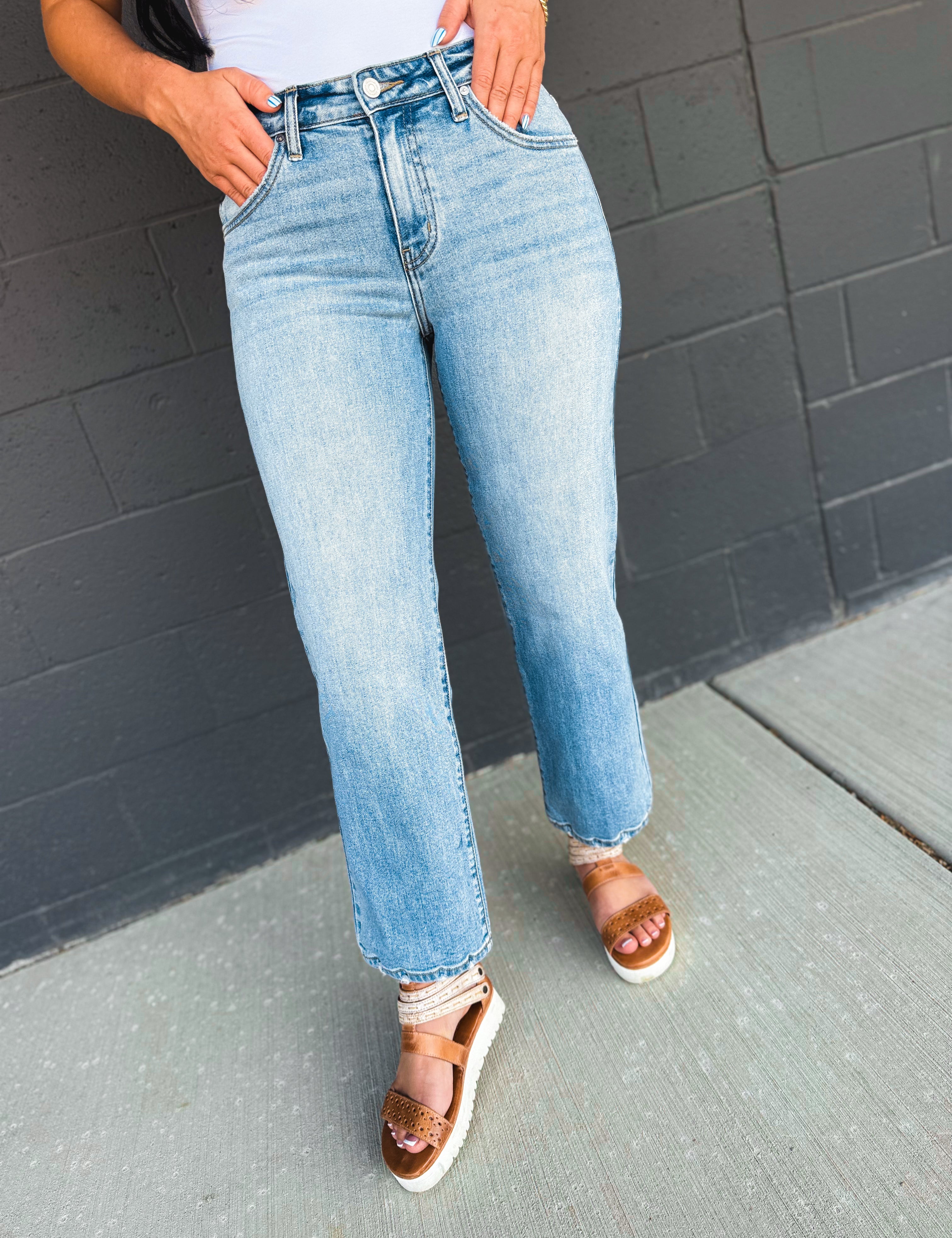 KanCan High Rise Slim Wide Jeans - Medium - Lace and Grace Boutique