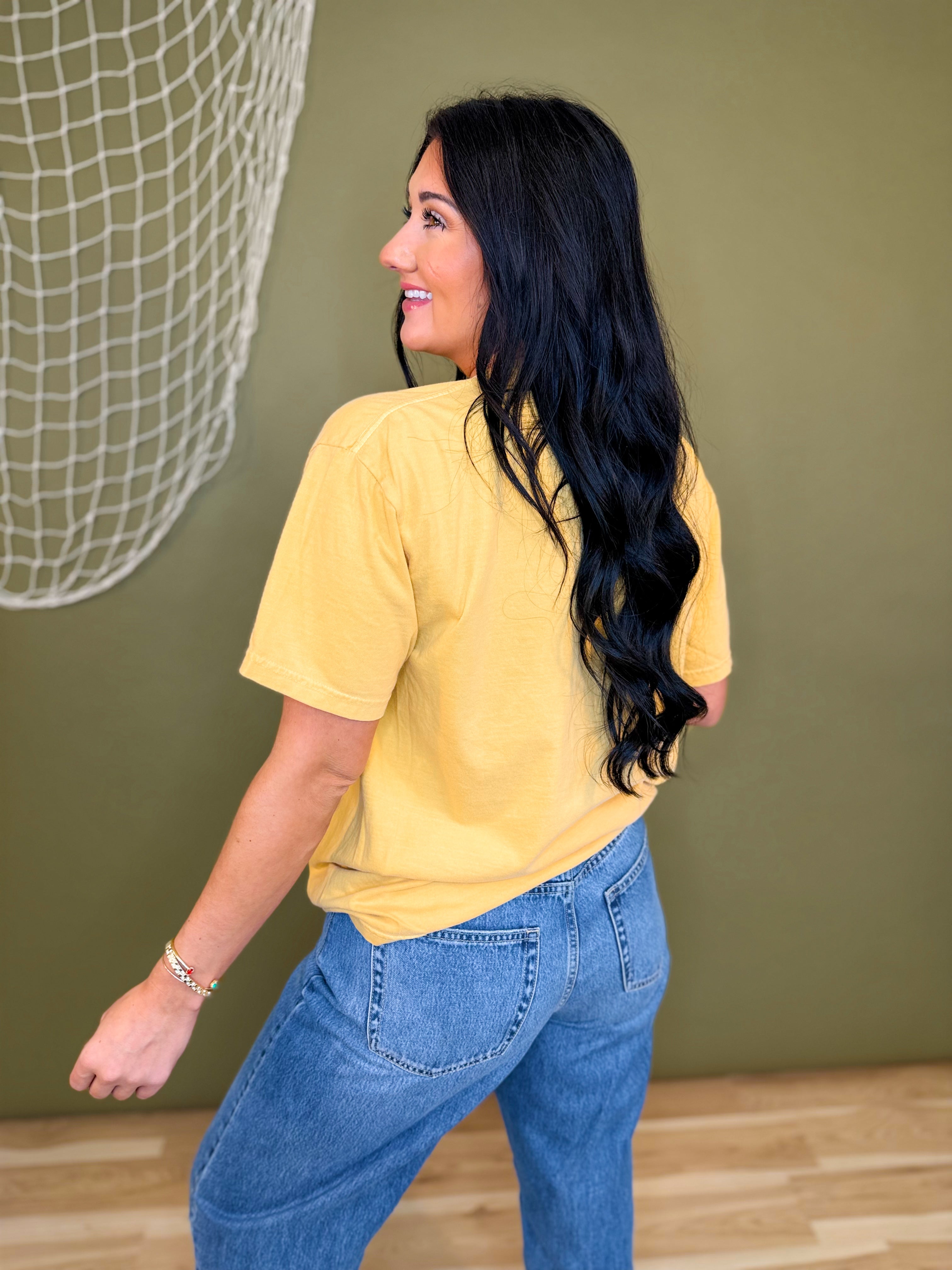 Blame It All On My Roots Trout Graphic Tee - Mustard - Lace and Grace Boutique