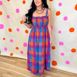 Multicolor Plaid Midi Dress - Navy Combo
