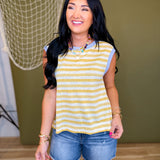 Textured Two Tone Striped Muscle Tank - Lemon - Lace and Grace Boutique
