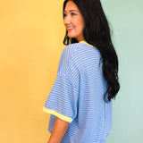 Striped Contrast Drop Sleeve Tee - Blue Multi - Lace and Grace Boutique
