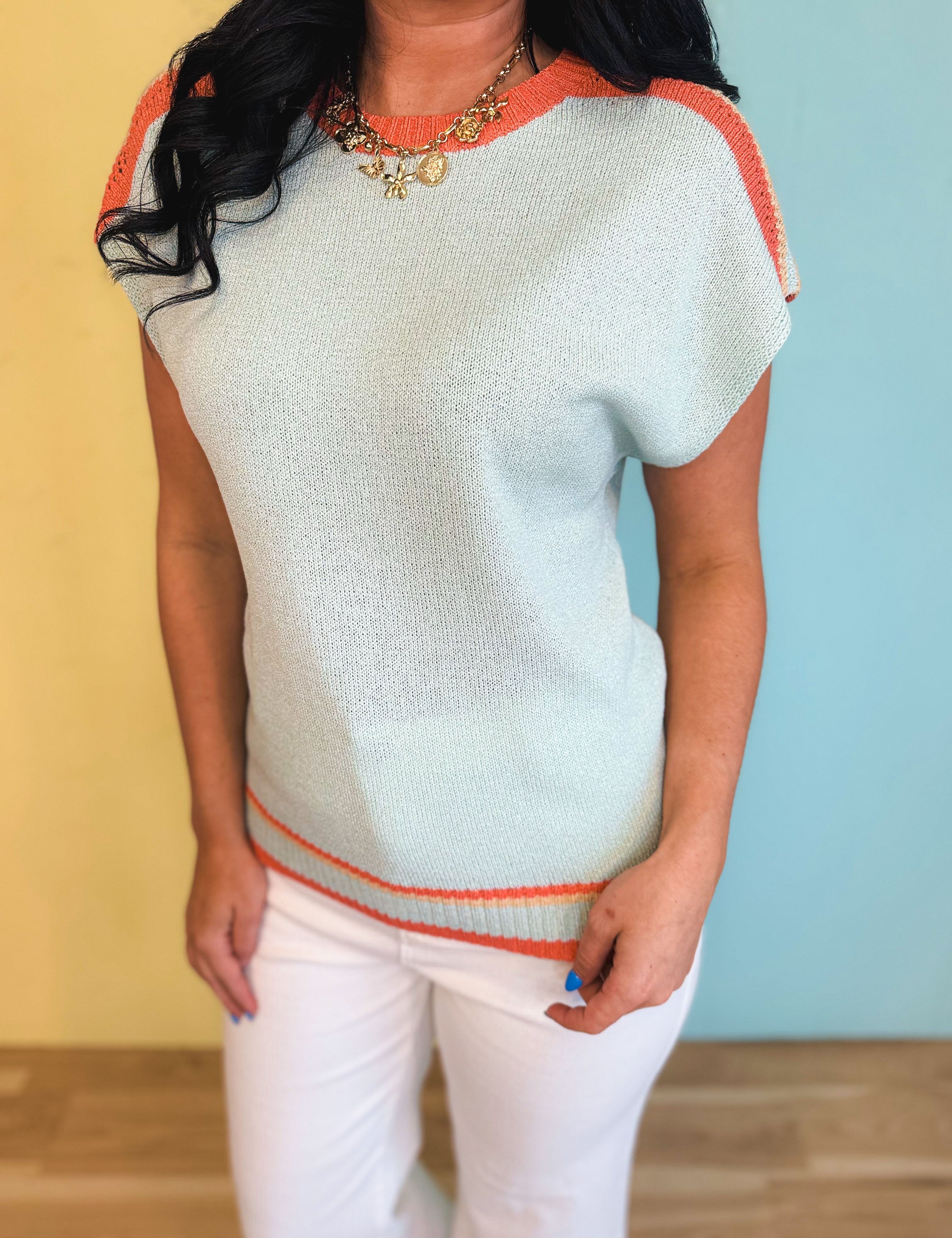 Striped Color Block Dolman Sleeve Sweater - Misty Mint Combo - Lace and Grace Boutique