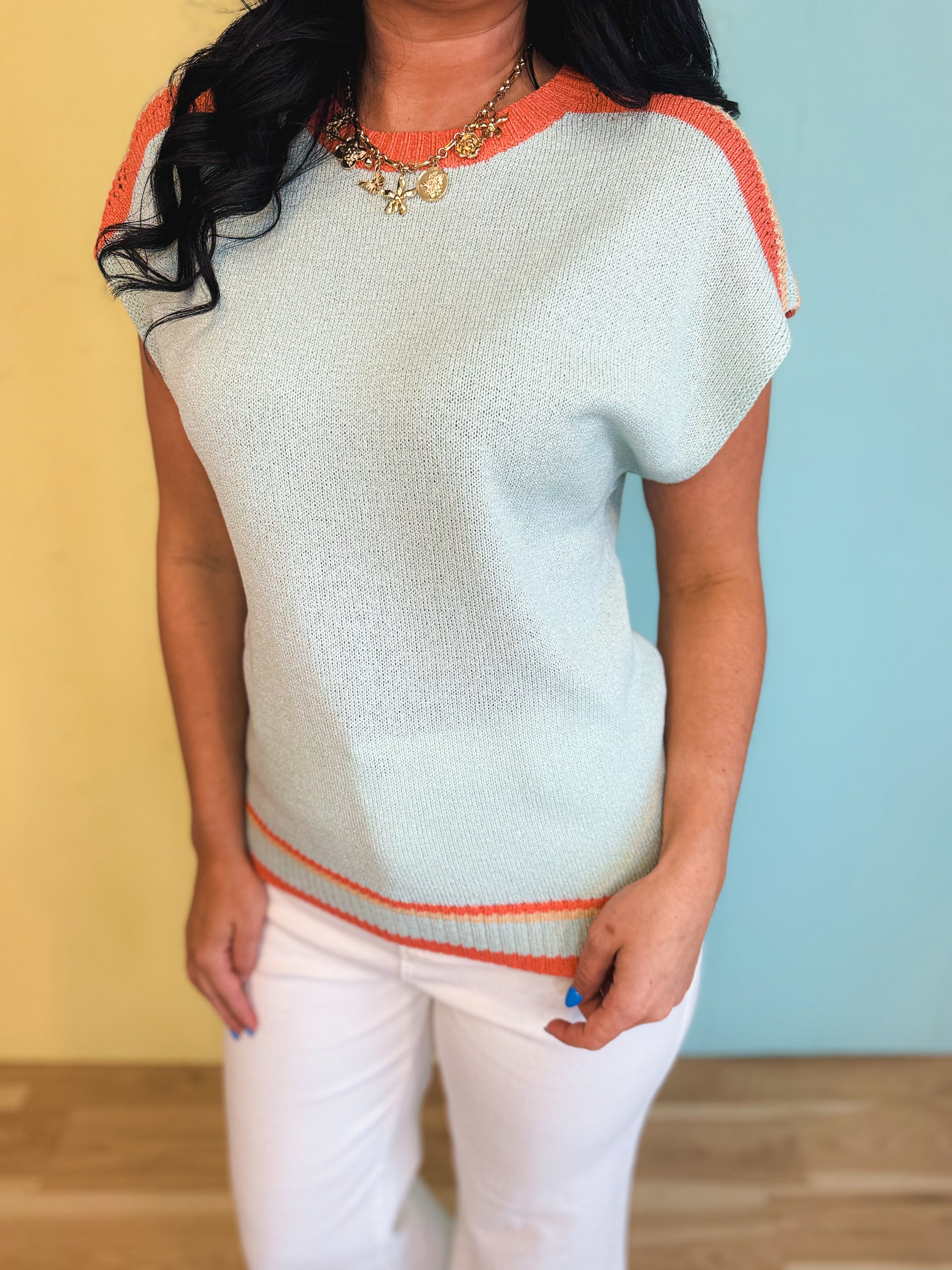 Striped Color Block Dolman Sleeve Sweater - Misty Mint Combo - Lace and Grace Boutique