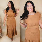 Just For Show Two Piece Top & Skirt Set - Camel