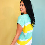 Color Block Textured Sweater Top - Spearmint/Lemon - Lace and Grace Boutique