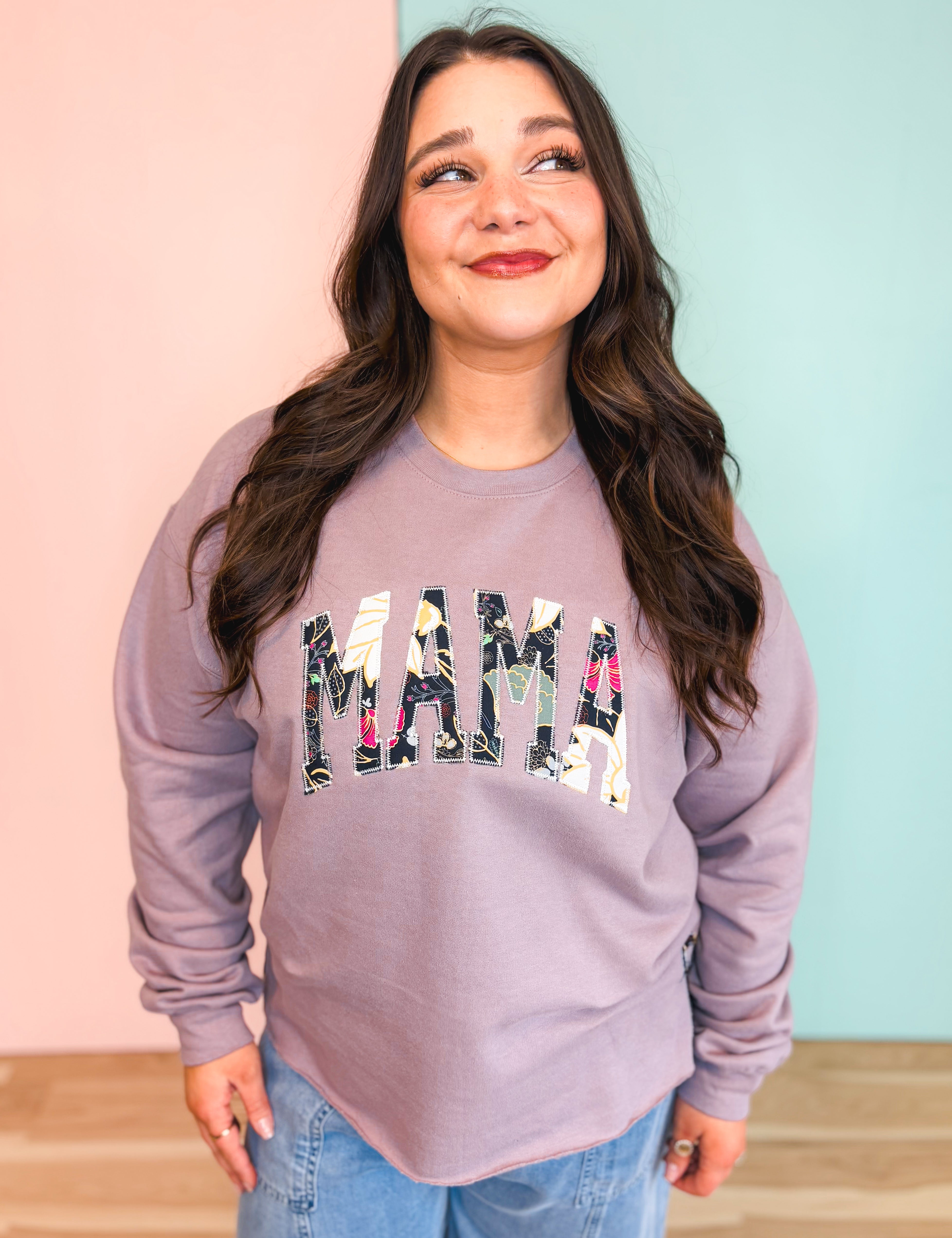 Mama Bow Crewneck Sweatshirt - Soft Purple - Lace and Grace Boutique