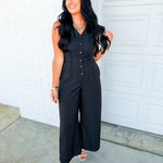 Tailored Vest Bodice Wide Leg Jumpsuit - Black - Lace and Grace Boutique