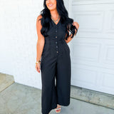 Tailored Vest Bodice Wide Leg Jumpsuit - Black - Lace and Grace Boutique