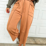 Mineral Wash Barrel Fit Utility Knit Pants - Camel - Lace and Grace Boutique