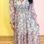 Tencel Floral Smocked Button Down Maxi Dress - Eucalyptus - Lace and Grace Boutique