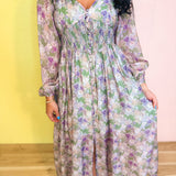 Tencel Floral Smocked Button Down Maxi Dress - Eucalyptus - Lace and Grace Boutique