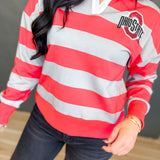 Ohio State Sequin Logo Collared Sweatshirt - Red/Grey