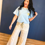 Lemon Embroidery Contrast Neck Tee - Sky - Lace and Grace Boutique