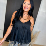 Lace Trim V-Neck Camisole Tank Top - Black - Lace and Grace Boutique