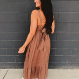 Polka Dot Square Neck Maxi Dress - Latte - Lace and Grace Boutique
