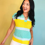 Color Block Textured Sweater Top - Spearmint/Lemon - Lace and Grace Boutique