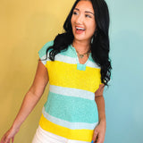 Color Block Textured Sweater Top - Spearmint/Lemon - Lace and Grace Boutique