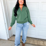 Raw Edge Quarter Zip Fleece Pullover - Sage Green