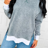 Fleece Acid Washed Contrast Trim Pullover - Ash Jade