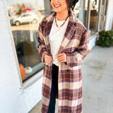 Multi Plaid Printed Button Detail Long Coat - Ginger Combo