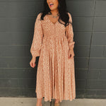 Smocked Button Down Long Sleeve Maxi Dress - Clay - Lace and Grace Boutique
